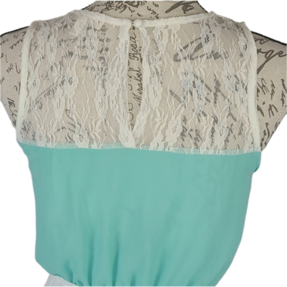 Y2K Vintage Maxi Dress Lace Bust White Turquoise Blue Color Block Dress - Picture 5 of 8